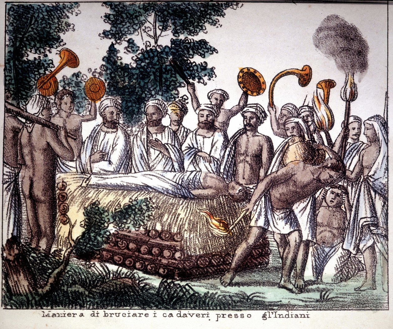 Hinduisme: kremasjonsscene. Privat Coll. av Unknown artist