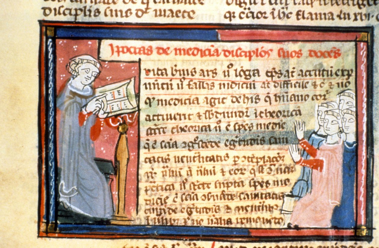 Hippokrates (-460 - -377) gir et løp - Illuminure of the Middle Ages (ref.418 av Unknown artist