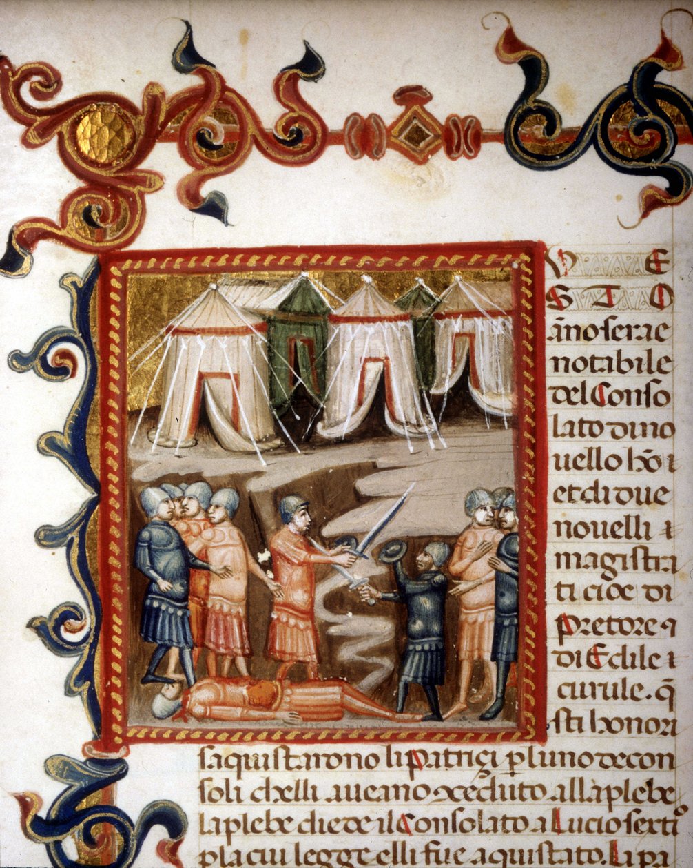 Historiae romanae tiår (= grupper på 10 bøker) (i fransk Romas historie fra grunnleggelsen til 292 f.Kr.) av Titus Live (Titus Live) eller Titus Livius på latin (-59 - 17). Miniatyr som representerer den romerske erobringen. sd. 1300-tallet. av Unknown artist