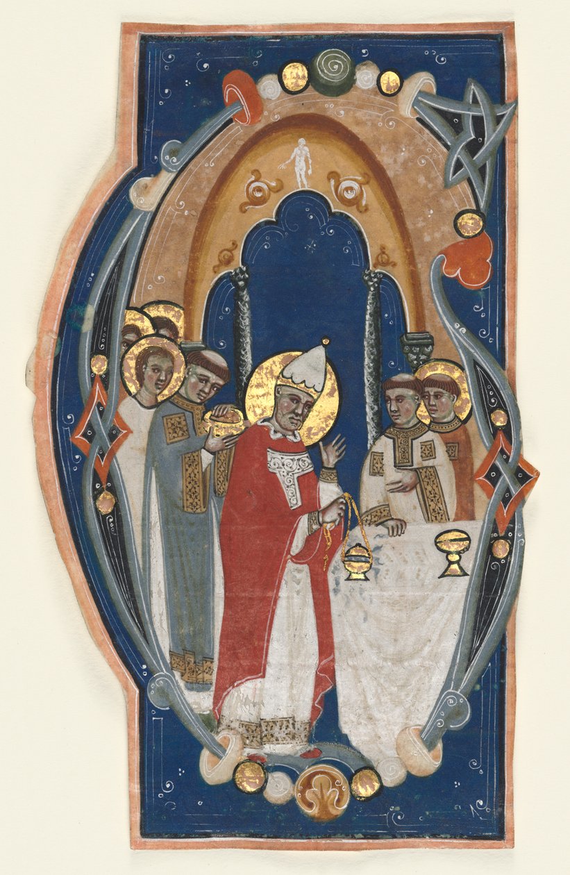 Historikert initial (G) Utskåret fra en korbok: St. Gregory den store feirer messe av Unknown artist
