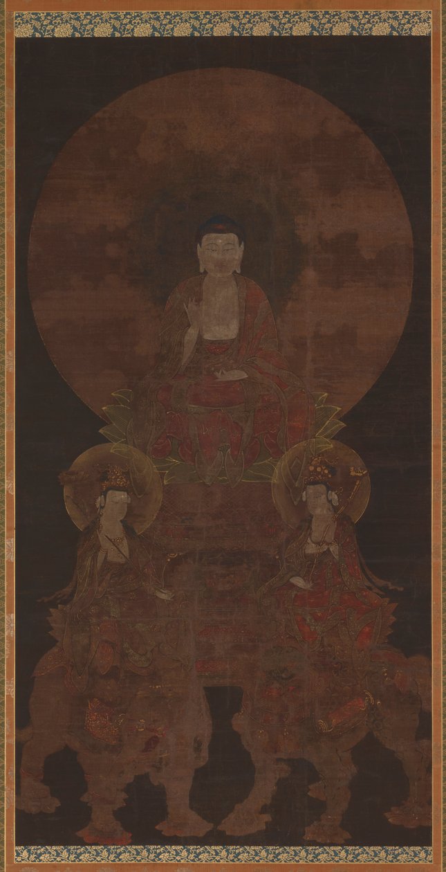 Hysterisk Buddha Shakyamuni med Bodhisattvas Fugen (Samanthabhadra) og Manju (Manjushri) av Unknown artist