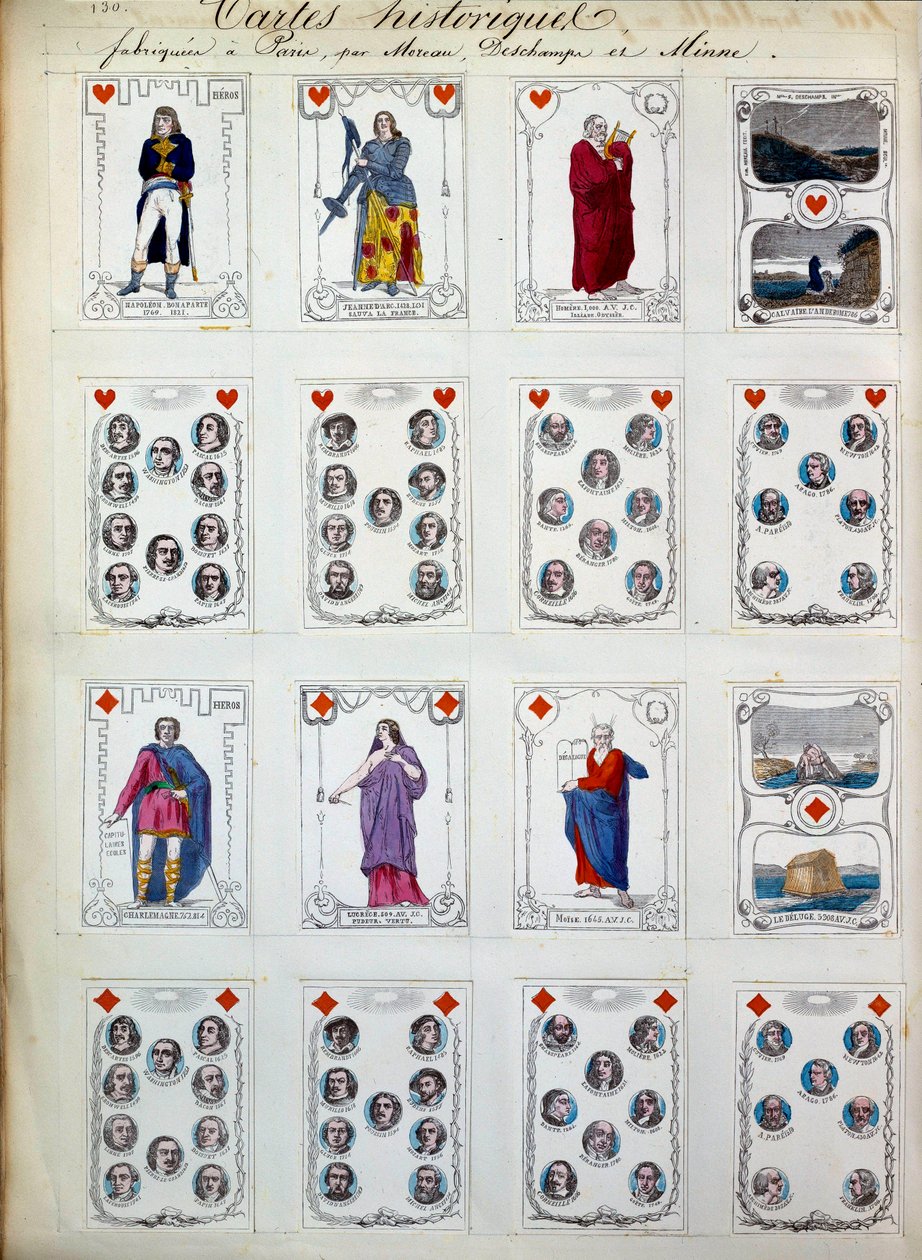 Historiske spillkort som representerer store karakterer fra historie, kunst, litteratur, religion. 1800-tallet. Paris, B.N. av Unknown artist