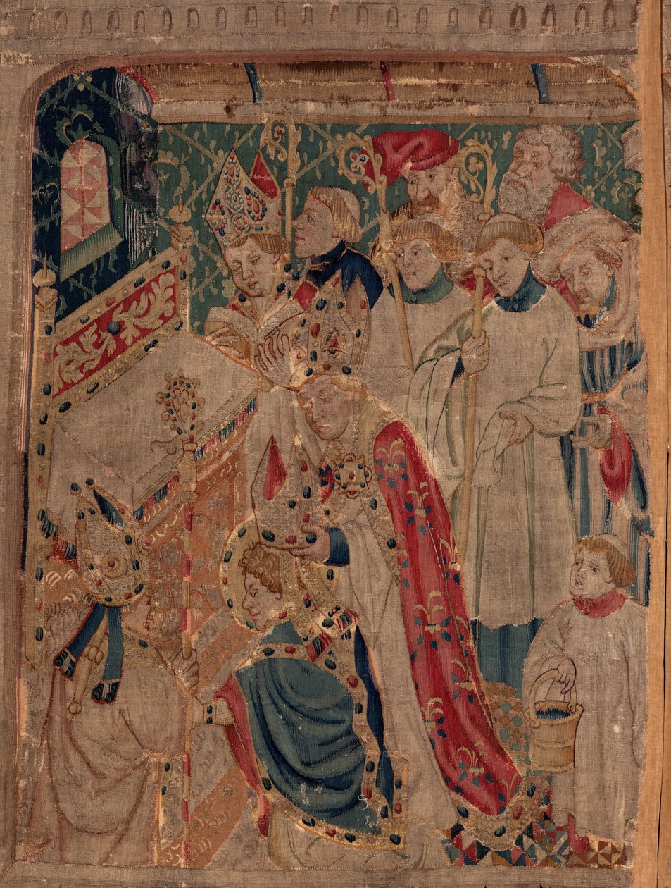 Historien om Saint Piat og Saint Eleuthère, Scene 10: Saint Eleuthère er hellig som biskop (D'evesques, a ce ordenés fu li benois helgener innviet. Detalj. av Unknown artist