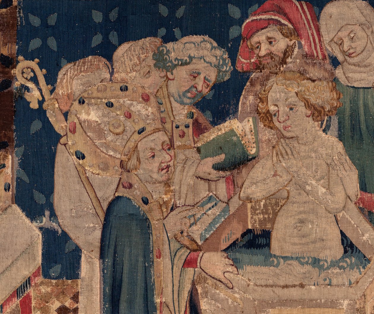 History of Saint Piat og Saint Eleuthère, Scene 13: dåp av Blanda (Hvordan de gode hellige døpte dattertribunen som samlet inn penger ved et veldig stort mysterium: Blande som var en mor til den gode helgen). Detalj. av Unknown artist