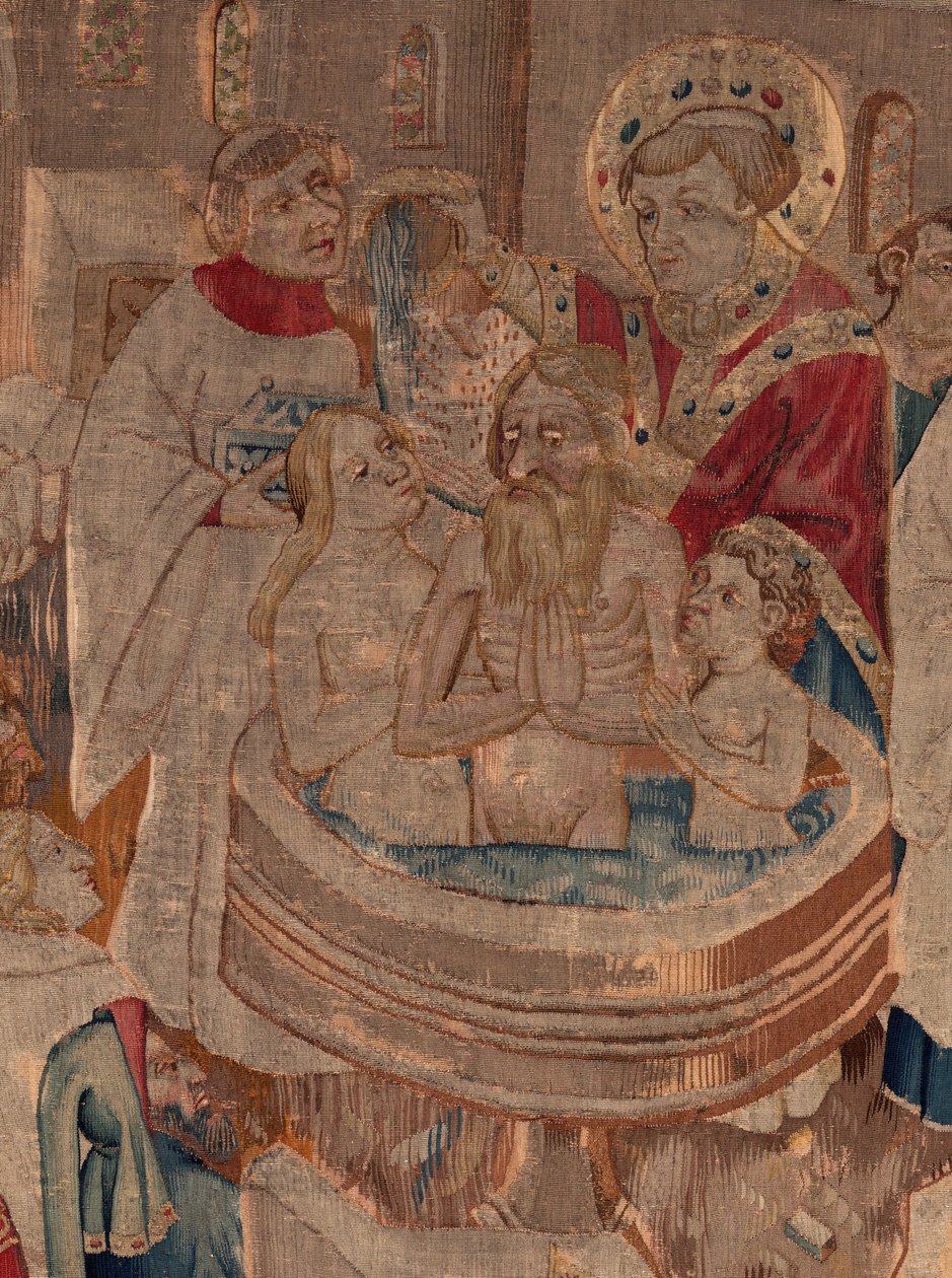 Historien om Saint Piat og Saint Eleuthère, Scene 6 Detalj midt. Dåpsscene. av Unknown artist