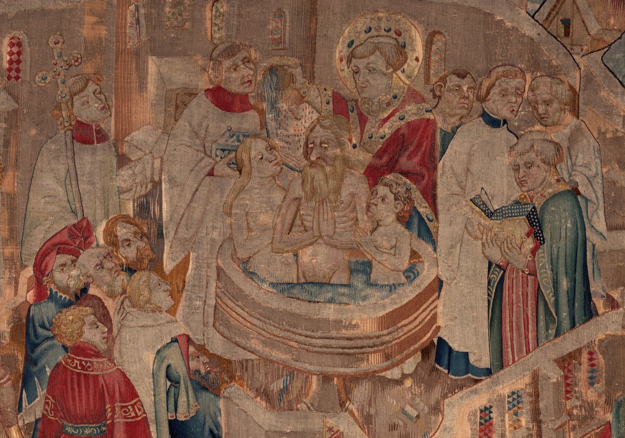 Historien om Saint Piat og Saint Eleuthère, Scene 6 Detalj midt. Dåpsscene. av Unknown artist