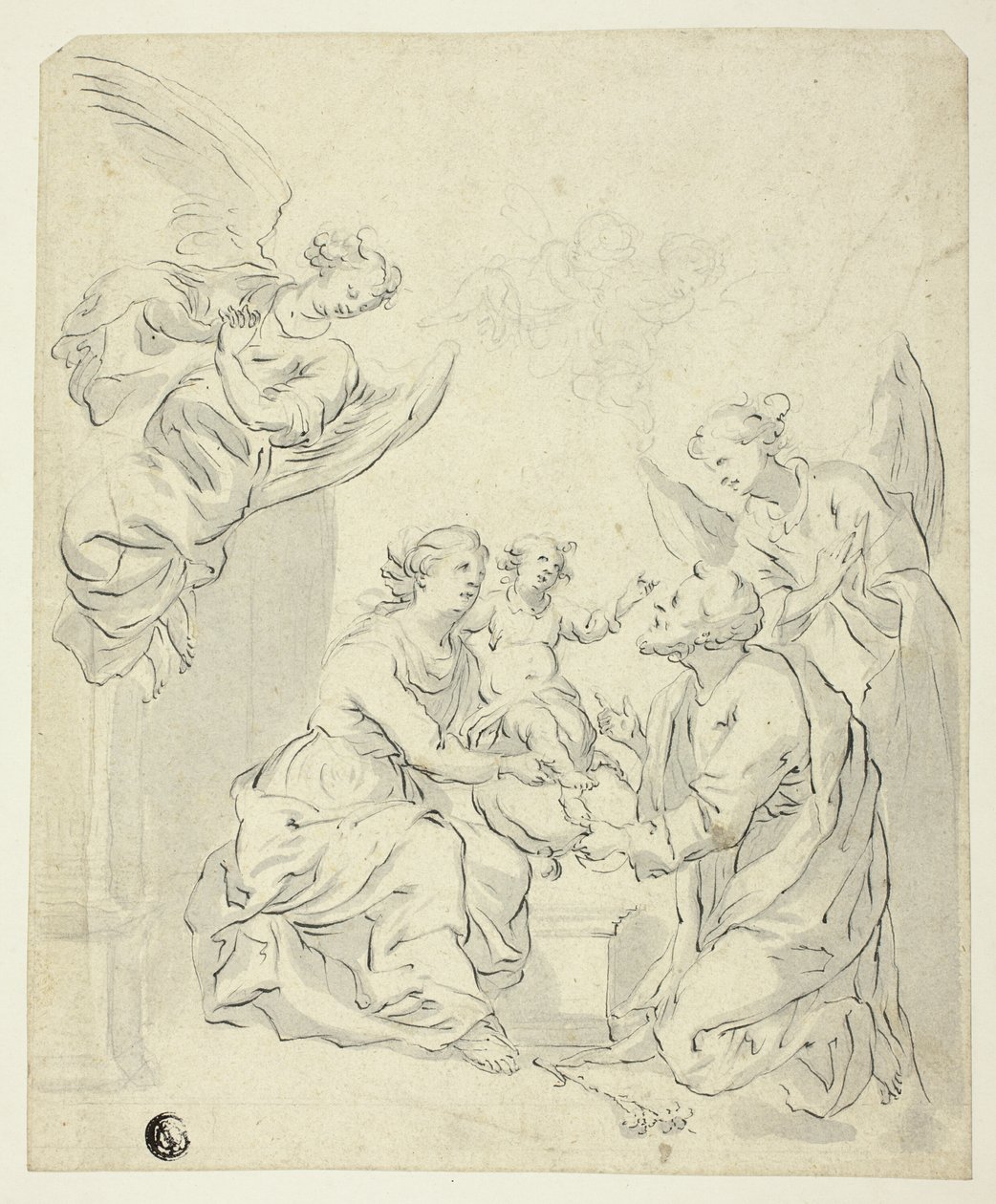 Hellig familie med engler av Unknown artist