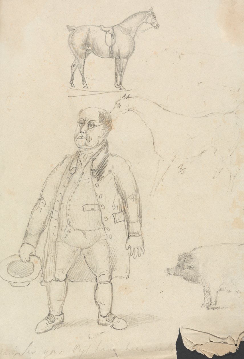 Hest, mann og gris av Unknown artist