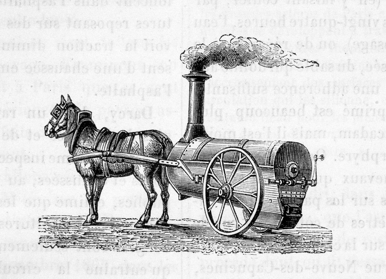 Hest som trekker en dampmaskin - i "" The Wonders of Industry"" av Figuier av Unknown artist