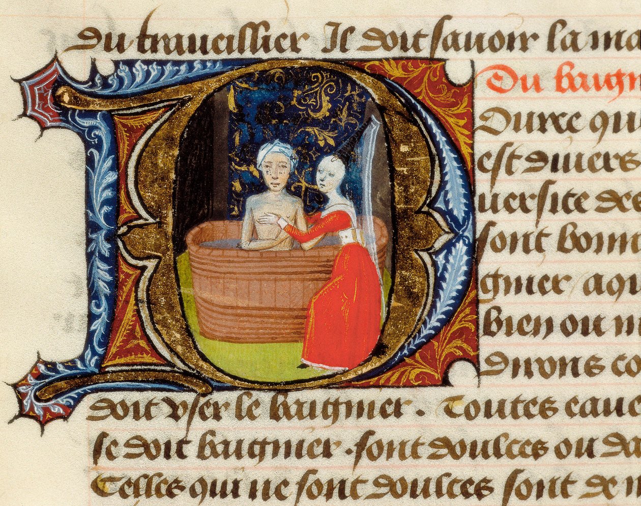 Hygiene og fordeler ved toalettet, fra medisintraktaten av Aldebrande av Firenze, manuskript av Unknown artist