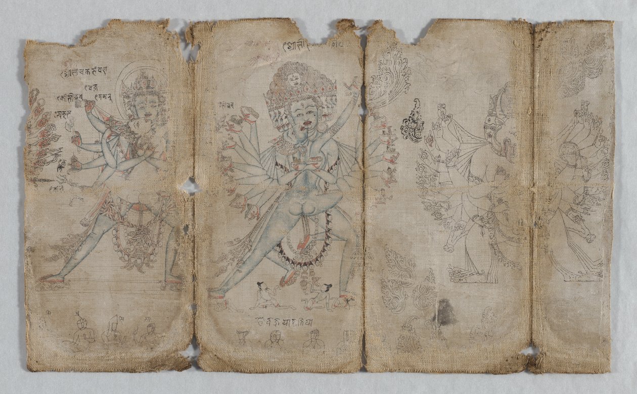 Ikonografiske tegninger: Chakrashamvara med Vajravarahi, Hevajra med Nairatmya og Yamantaka (verso) av Unknown artist
