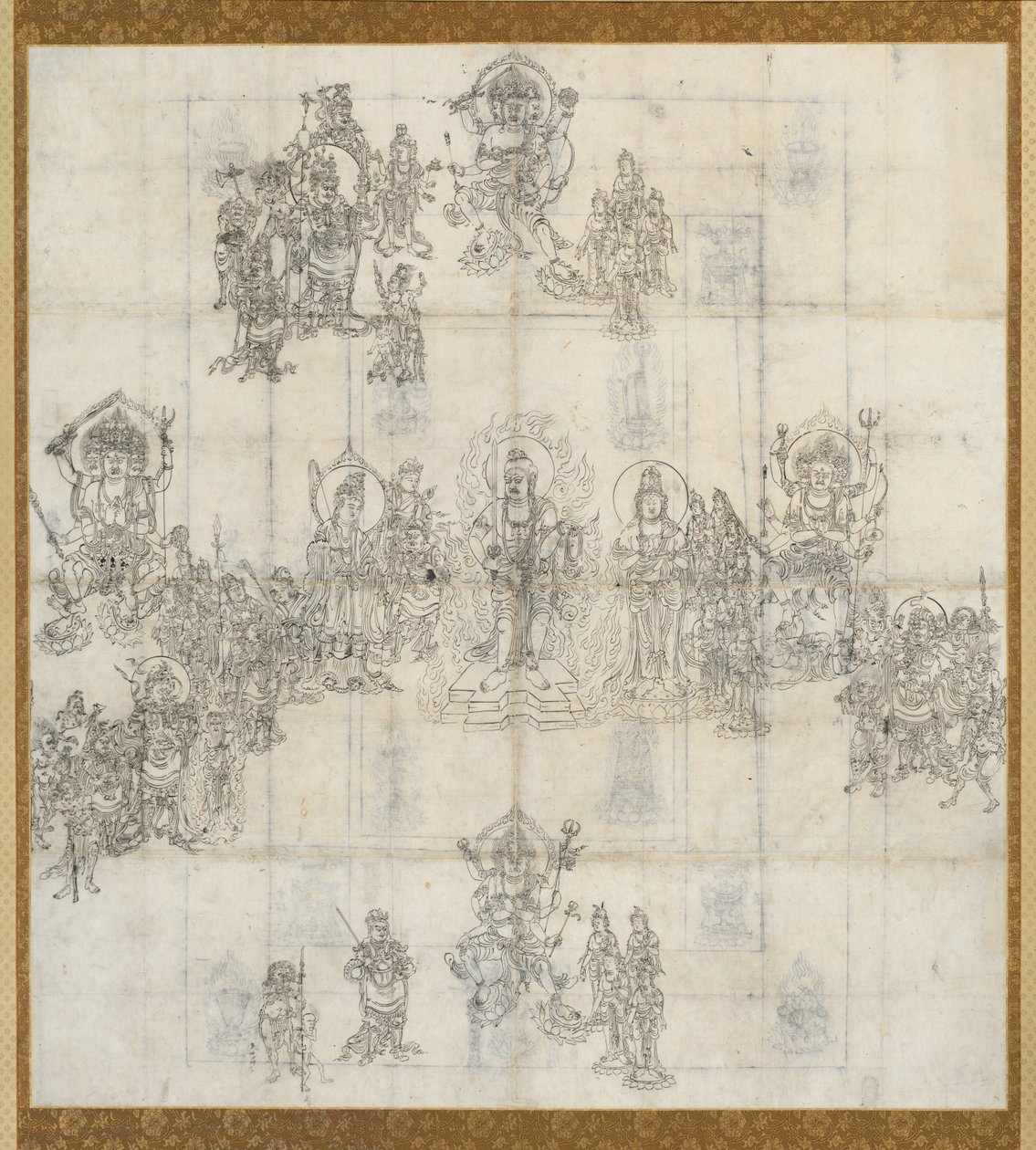 Ikonografisk skisse (Zuzō) for Benevolent Kings Sutra Mandala av Unknown artist