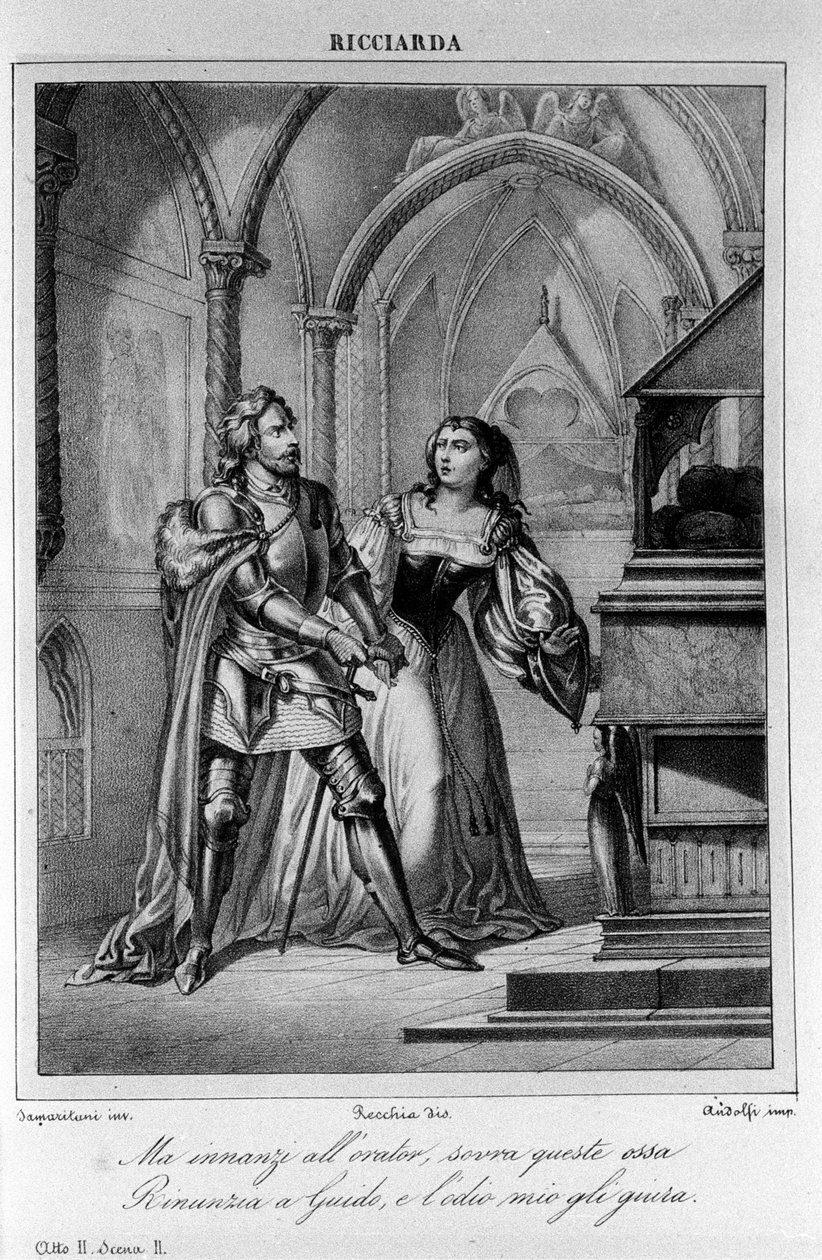 Illustrasjon for scene 2 av akt II av "Ricciarda"" av den italienske poeten og dramatikeren Ugo Foscolo (1778-1827) 1800-tallet av Unknown artist