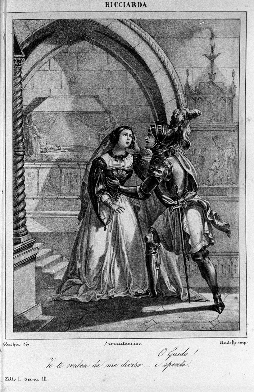 Illustrasjon for scene 3 av akt I av "Ricciarda"" av den italienske poeten og dramatikeren Ugo Foscolo (1778-1827) 1800-tallet av Unknown artist