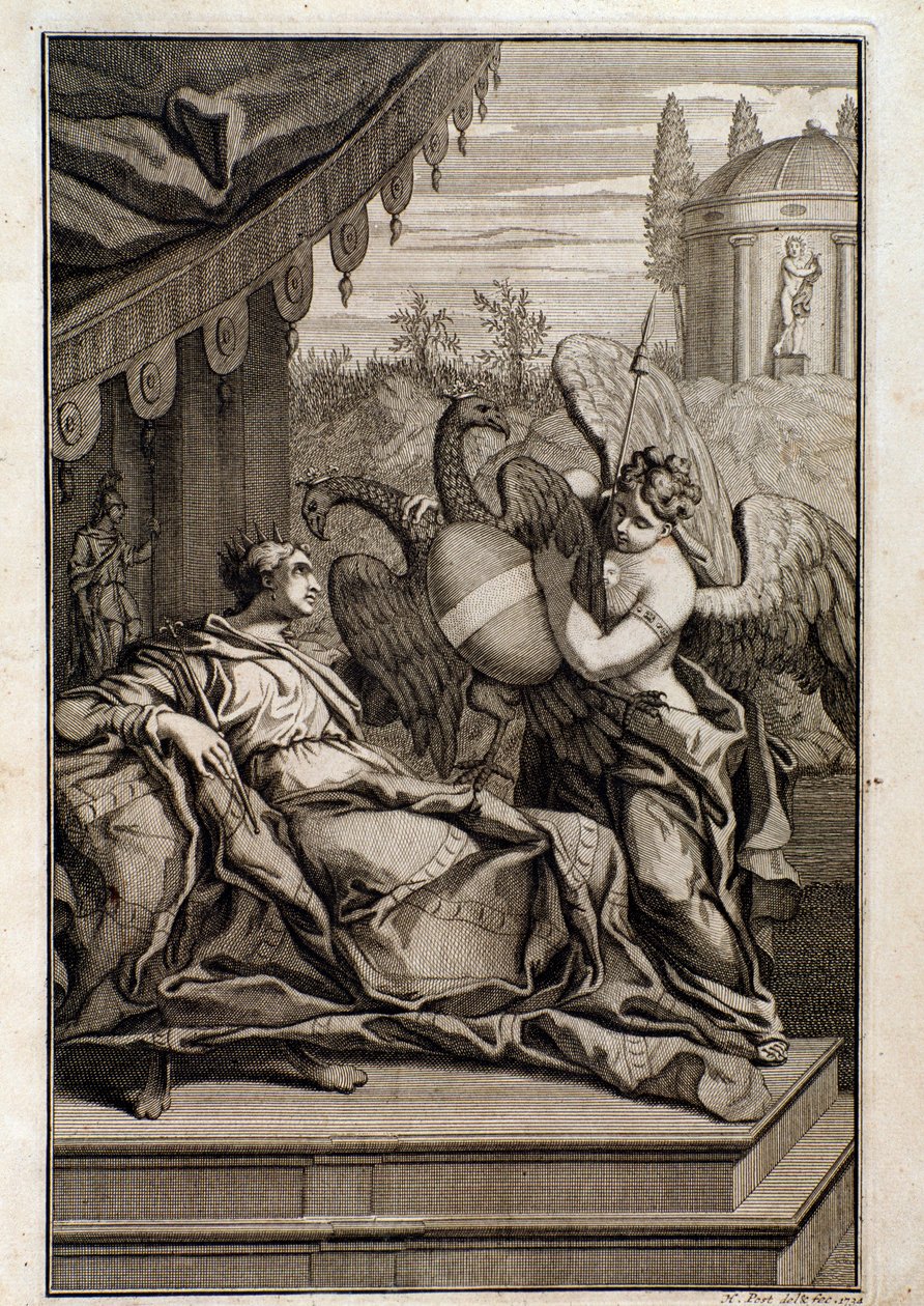 Illustrasjon til tittelside av sonater for fiolin, cello og cembalo av Tartini av Unknown artist