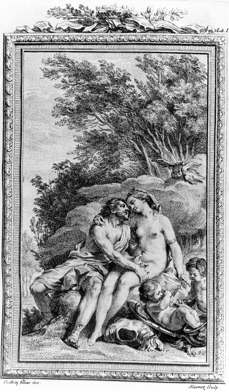 Illustrasjon av "De rerum natura" av Titus Lucretius Carus (Lucrece) romersk filosof og poet. Gravering 1700-tallet. av Unknown artist