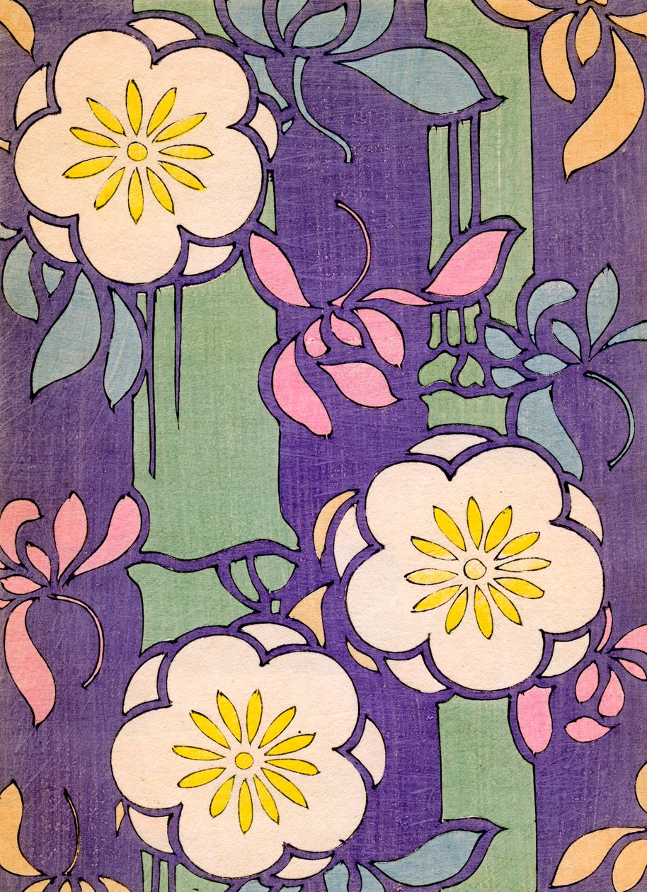 Illustrasjon av blomsterblomster på lavendel og grønn bakgrunn av Unknown artist