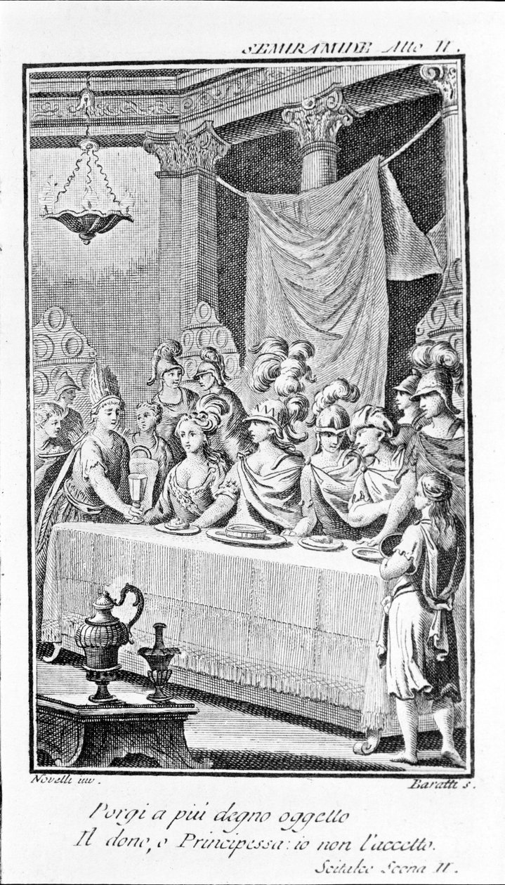 Illustrasjon av Sémiramis, verk av Antonio Salieri (1750 - 1825). Hefte av Pierre Metastase (eller Pietro Metastasio). Akt II, sc. II. av Unknown artist