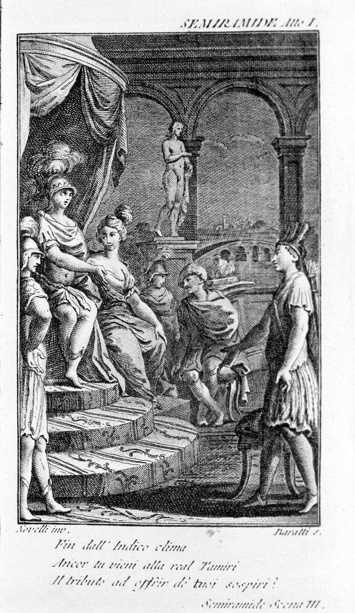 Illustrasjon av Sémiramis, verk av Antonio Salieri (1750 - 1825). Hefte av Pierre Metastase (eller Pietro Metastasio). 1. lov, sc. III. av Unknown artist