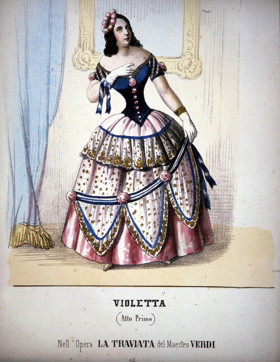 Illustrasjon av karakteren til Violetta Valéry i Giuseppe Verdis "Traviata". Gravering av 1800-tallet. av Unknown artist