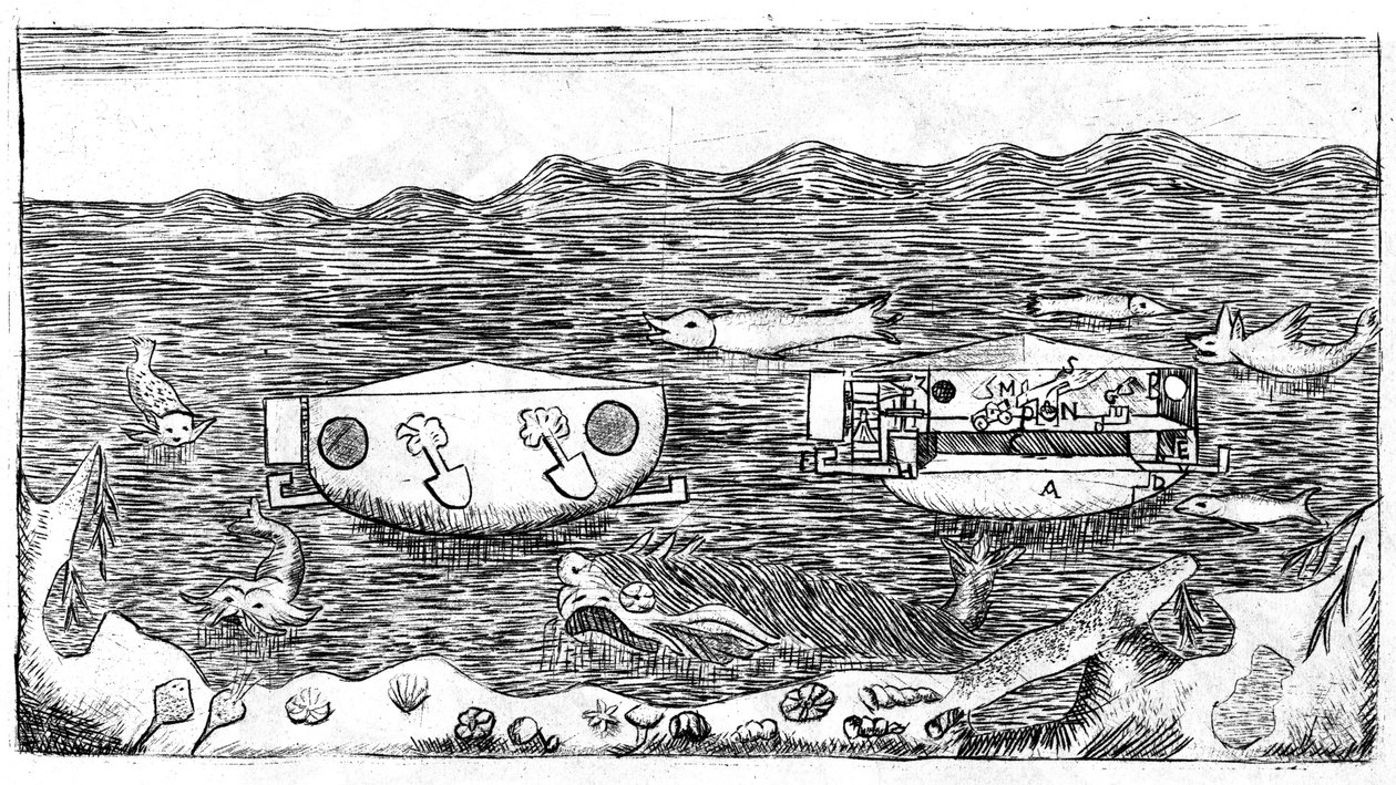 Illustration of the end of the 18th century on how to navigate under water in “” Nuovo trattato sulla vera rettificazione del circolo misurato esattmente con il diametro, utile alla trigonometria... Con una dissertazione sul modo di navigare sott