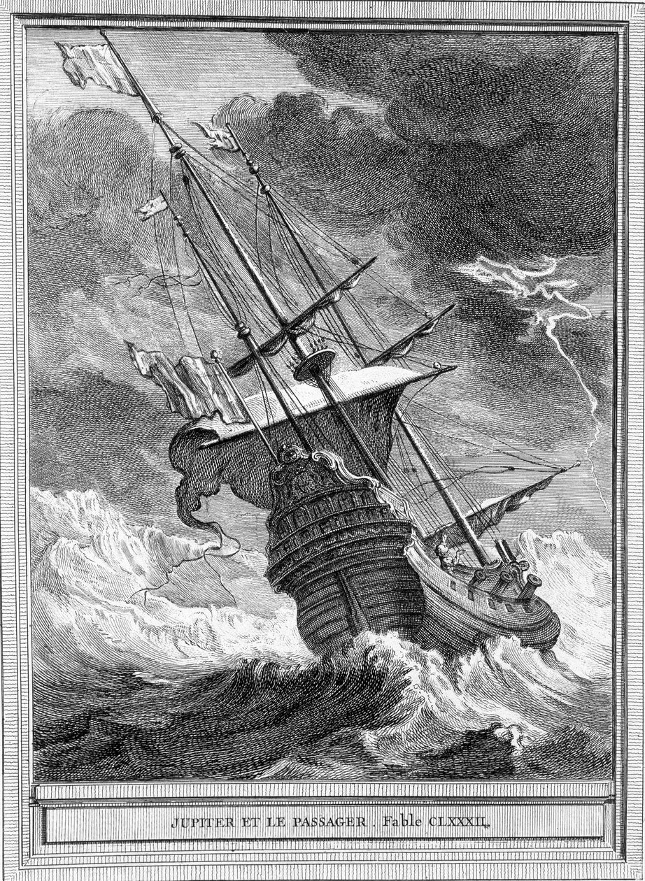 Illustrasjon av fabelen "" Jupiter og passasjeren"" av Jean de La Fontaine av Unknown artist