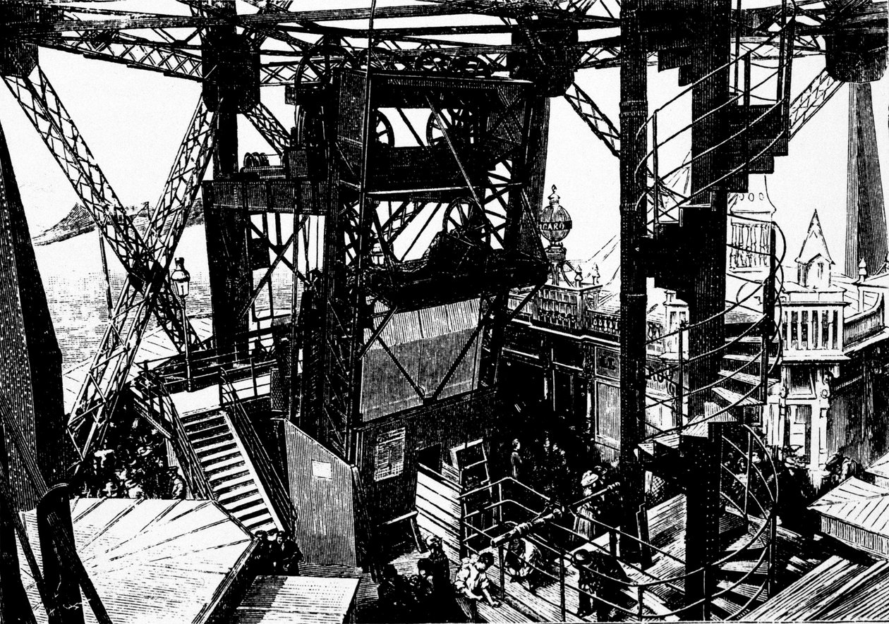 Illustrasjon om byggingen av Eiffeltårnet. av Unknown artist