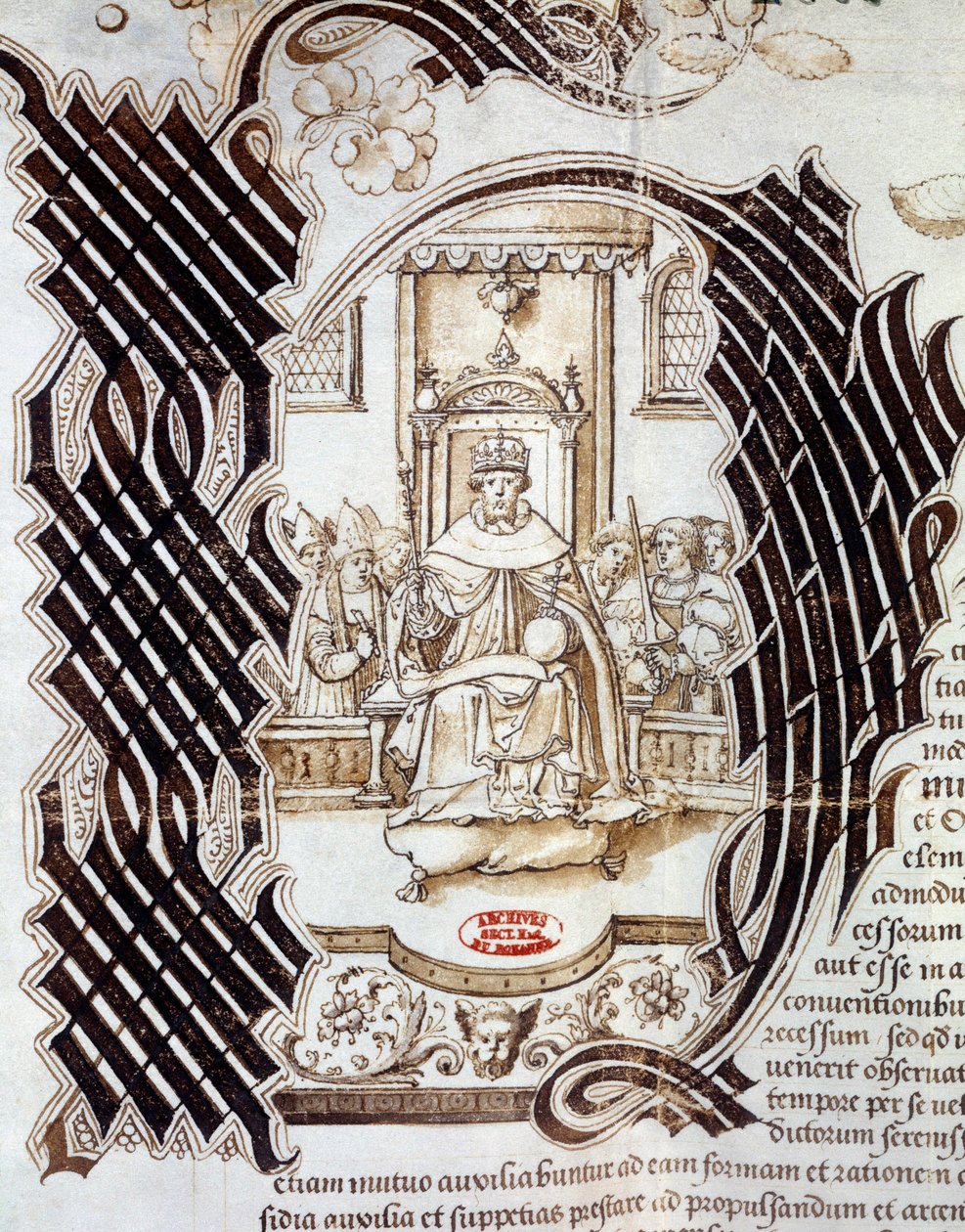 I 1522 signerte Charles V med kong Henry VIII av England (1491-1547) Windsor-traktaten, og spådde en invasjon av France Miniature fra et manuskript som skildrer Henry VIII. 1532 Paris, Nasjonalarkivet av Unknown artist