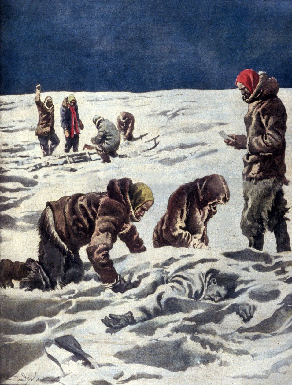 I 1930 fant Dr. Horns norske vitenskapelige ekspedisjon restene av den svenske oppdageren Solomon Andrée av Unknown artist