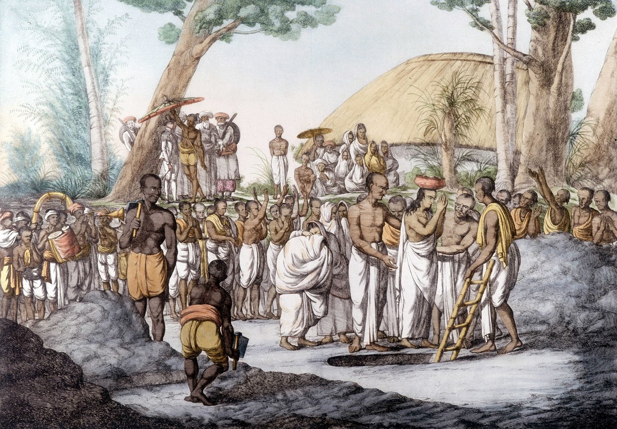 Indisk kultur og sivilisasjon: Enke som er gravlagt levende på ektemannens grav, India av Unknown artist