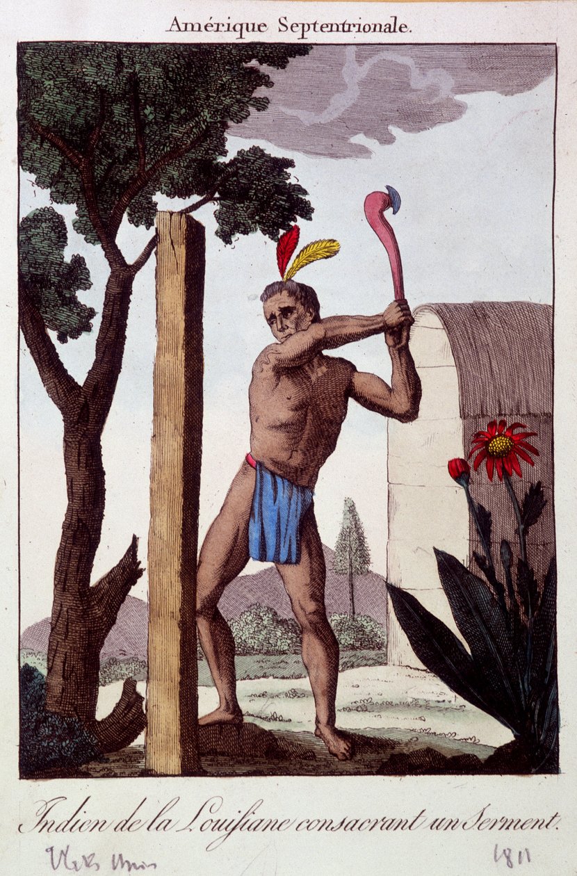 Indian of Louisiana innviet en ed - gravering av Unknown artist