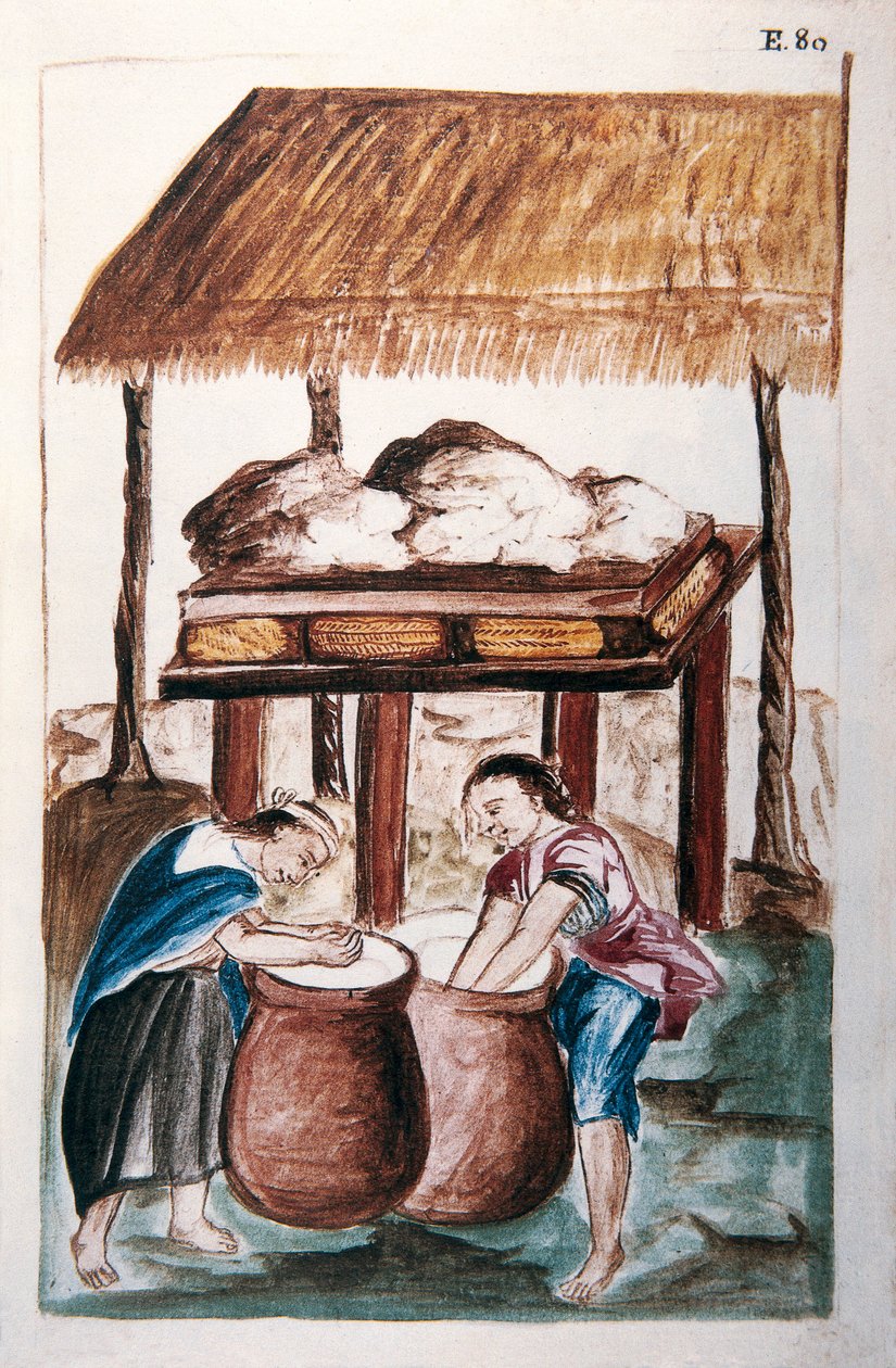 Indianere som lager ost, fra boken "Trujillo of Peru" eller "Codex Martinez Companion", av Baltazar Martinez Companion og Bujanda, biskop av Trujillo (1782-1785) av Unknown artist