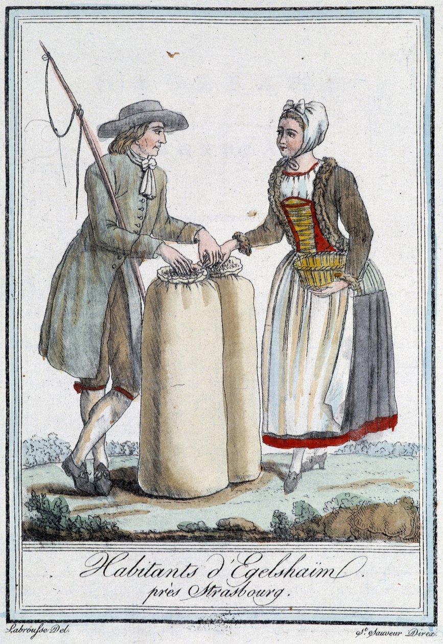 Innbyggere nær Strasbourg - i "" Travel Encyclopedia"" av Grasset Saint Sauveur, Paris-utgaven av Unknown artist