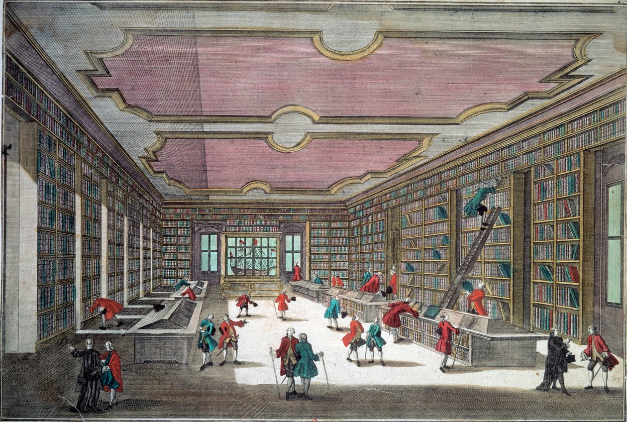 Innlandsutsikt over Gottingen-biblioteket. Gravering av Paris fra 1700-tallet, BN av Unknown artist