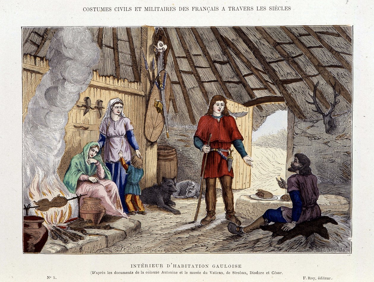 Interiør av gallisk bolig - i "Frankrike og franskmennene gjennom århundrene"" av Unknown artist