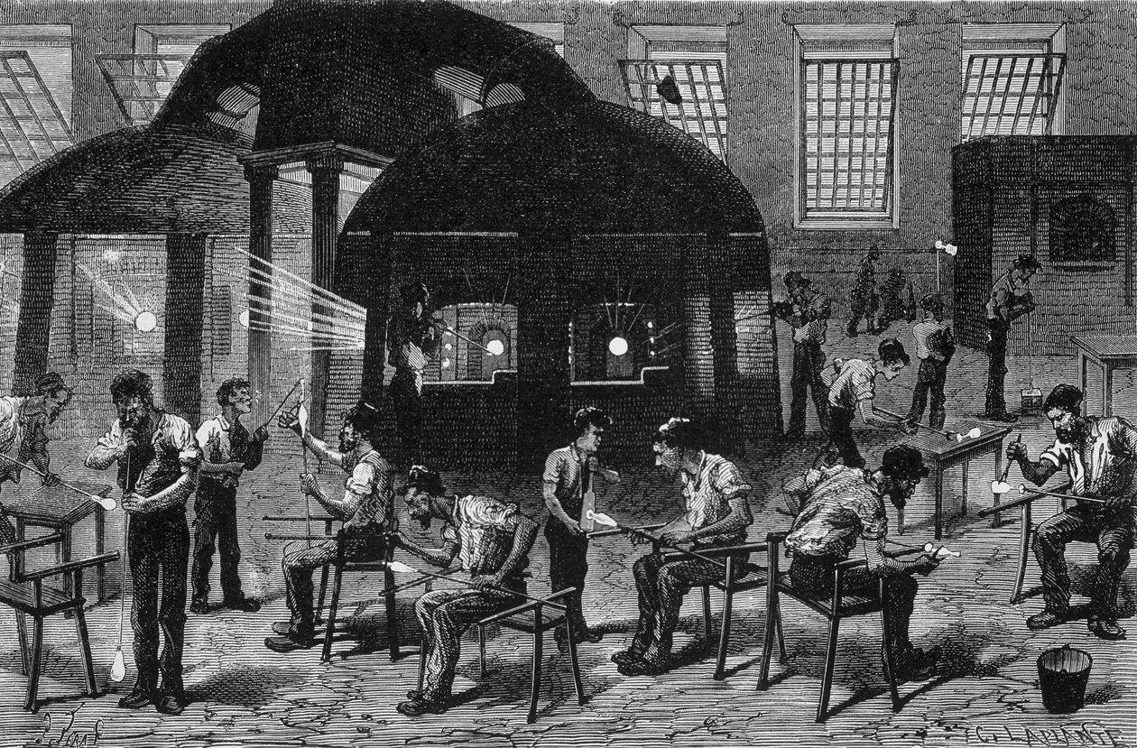 Interiør av et glass (gobeleterie), gravering fra 1800-tallet. av Unknown artist