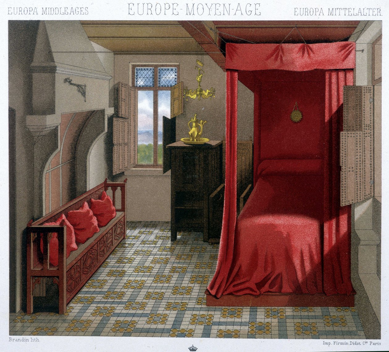 Interiør i et hus på 1400- og 1500-tallet. I «Le costume historique av A. Racinet av Unknown artist