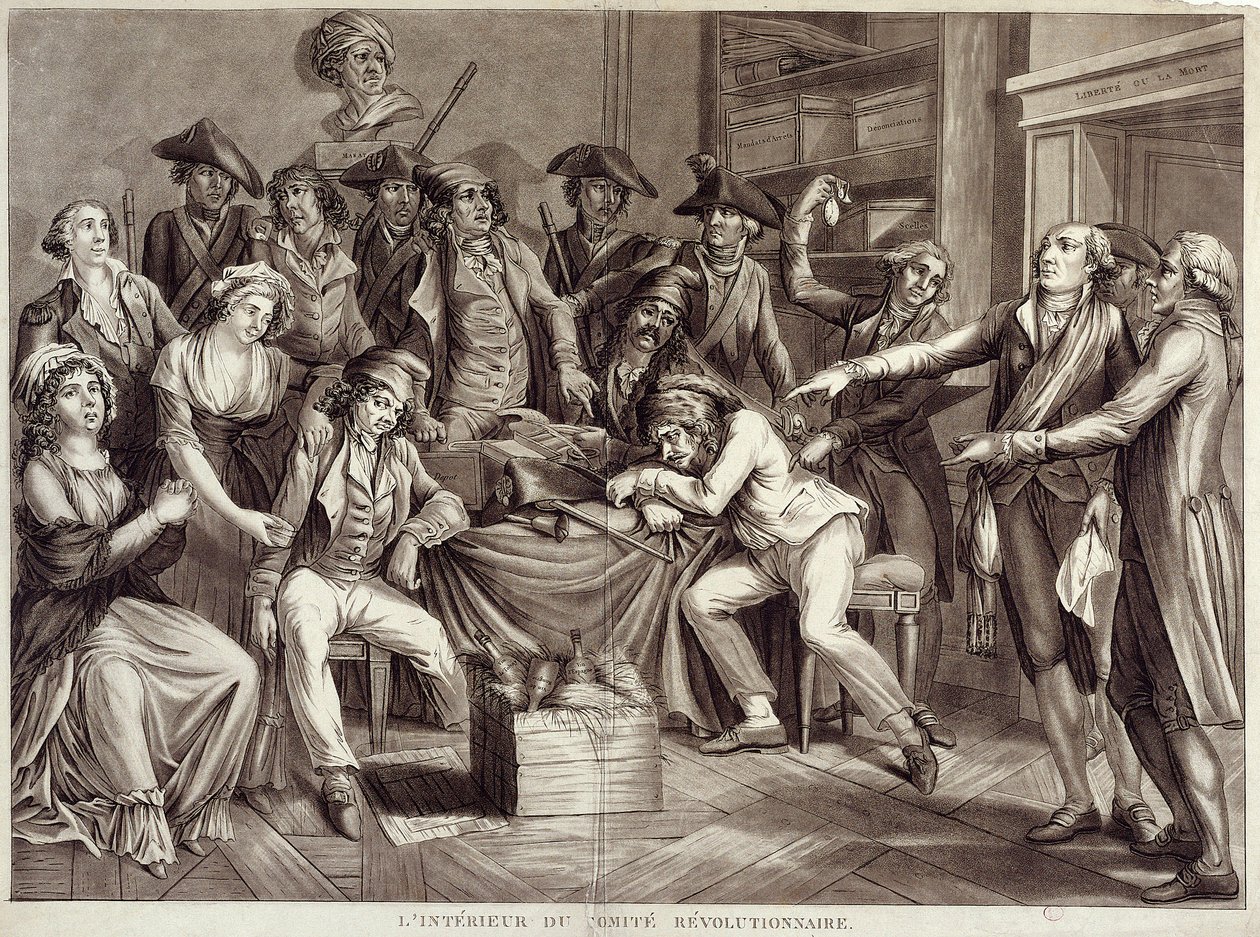 Interiør i revolusjonskomiteen. Gravering fra 1700-tallet. Paris, Musee Carnavalet av Unknown artist