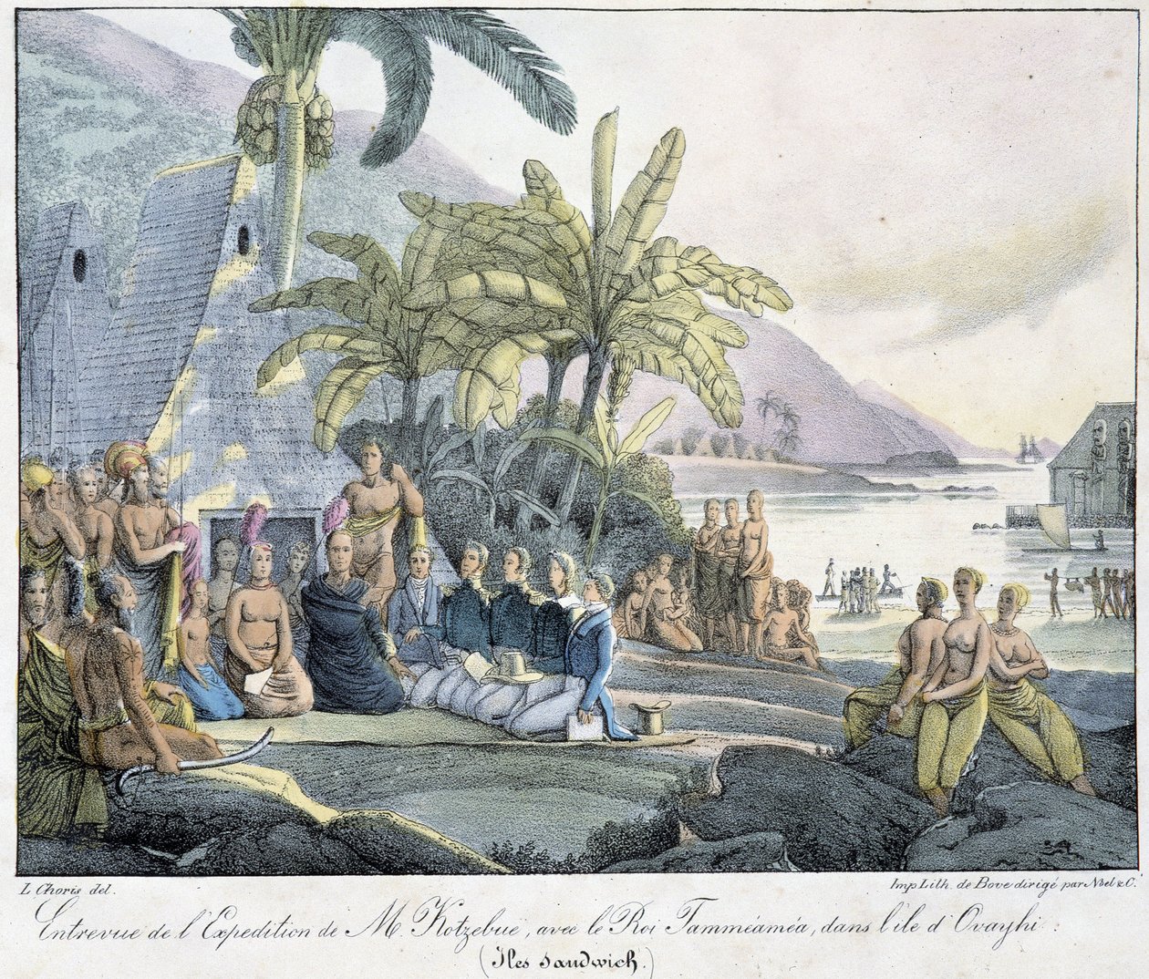 Intervju av Mr. Kotzebuës ekspedisjon med kong Tammeamea på Ovayhi Island. (Sandwichøyene) av Unknown artist