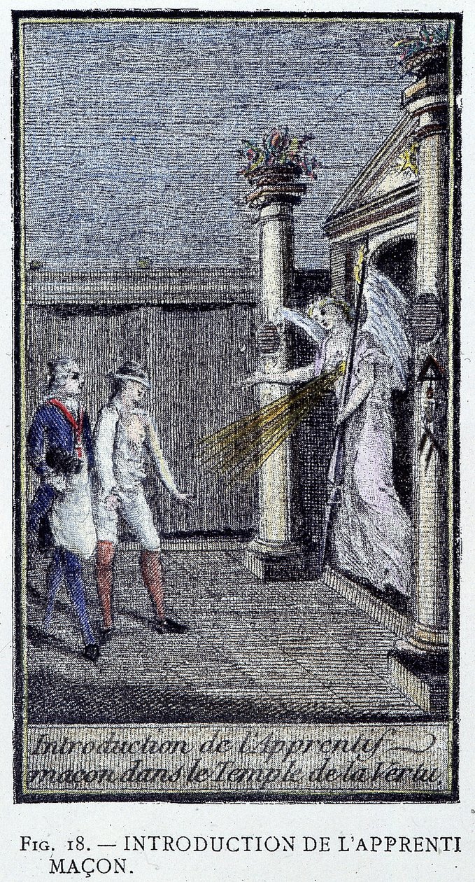 Introduksjon av murerlærlingen - fra en gravering fra "Precious Collection of the Adonhiramite Masonry" av en ridder av alle frimurerordener av Unknown artist