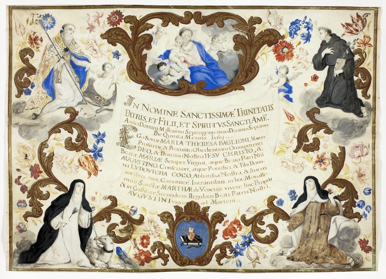 Investiturbevis for søster Maria Theresa Baglioni av Unknown artist