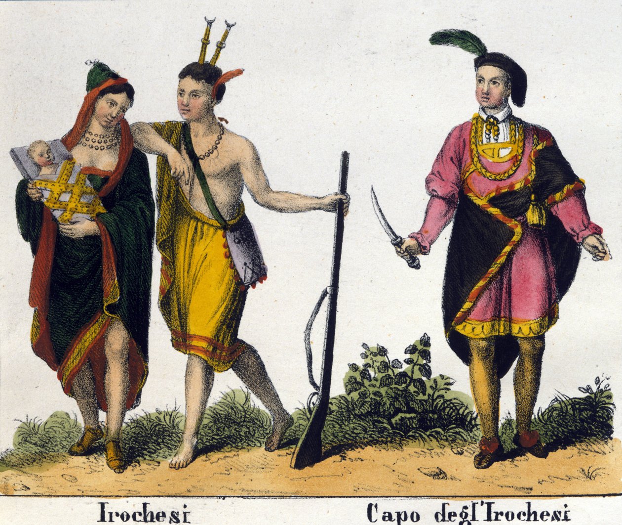 Iroquois-indianere i USA. Litografi fra begynnelsen av 1800-tallet av Unknown artist