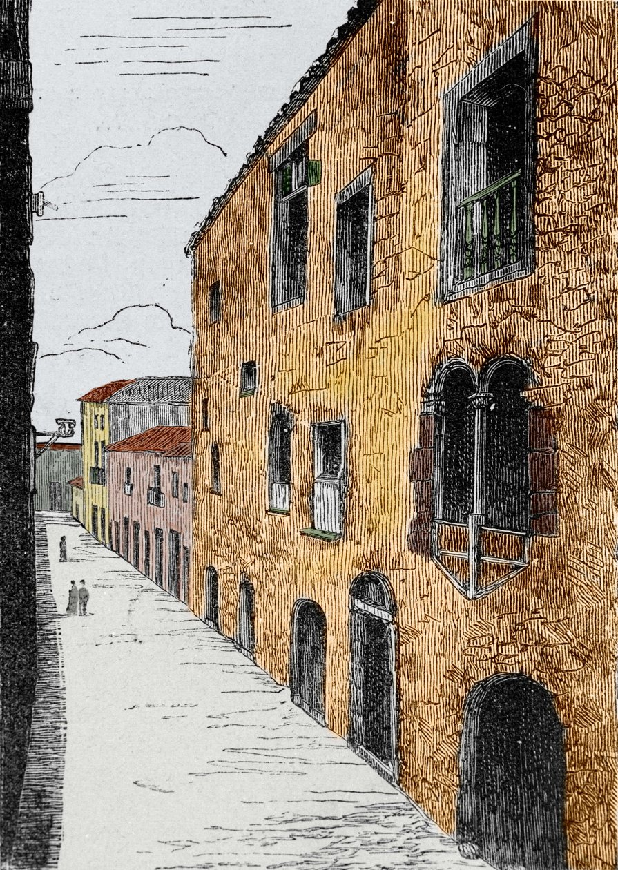 Øya Madere (den portugisiske øygruppen Madeira). huset til Christopher Columbus (1451-1506) i Funchal. av Unknown artist