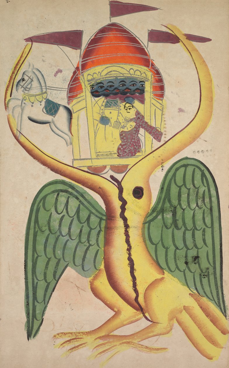 Jatayu hindrer Ravanas vogn, prøver å forhindre bortføring av Sita (recto) av Unknown artist