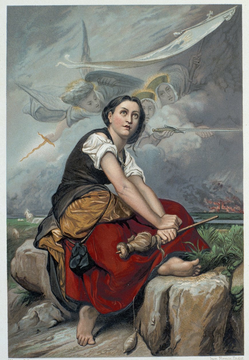 Jeanne hører hennes himmelske stemmer: erkeengelen Saint Michael, Saint Catherine og Saint Marguerite beordret ham å dra til Frankrike for å hjelpe kongen og forsikret ham om at Gud vil hjelpe ham - i "" Jeanne d