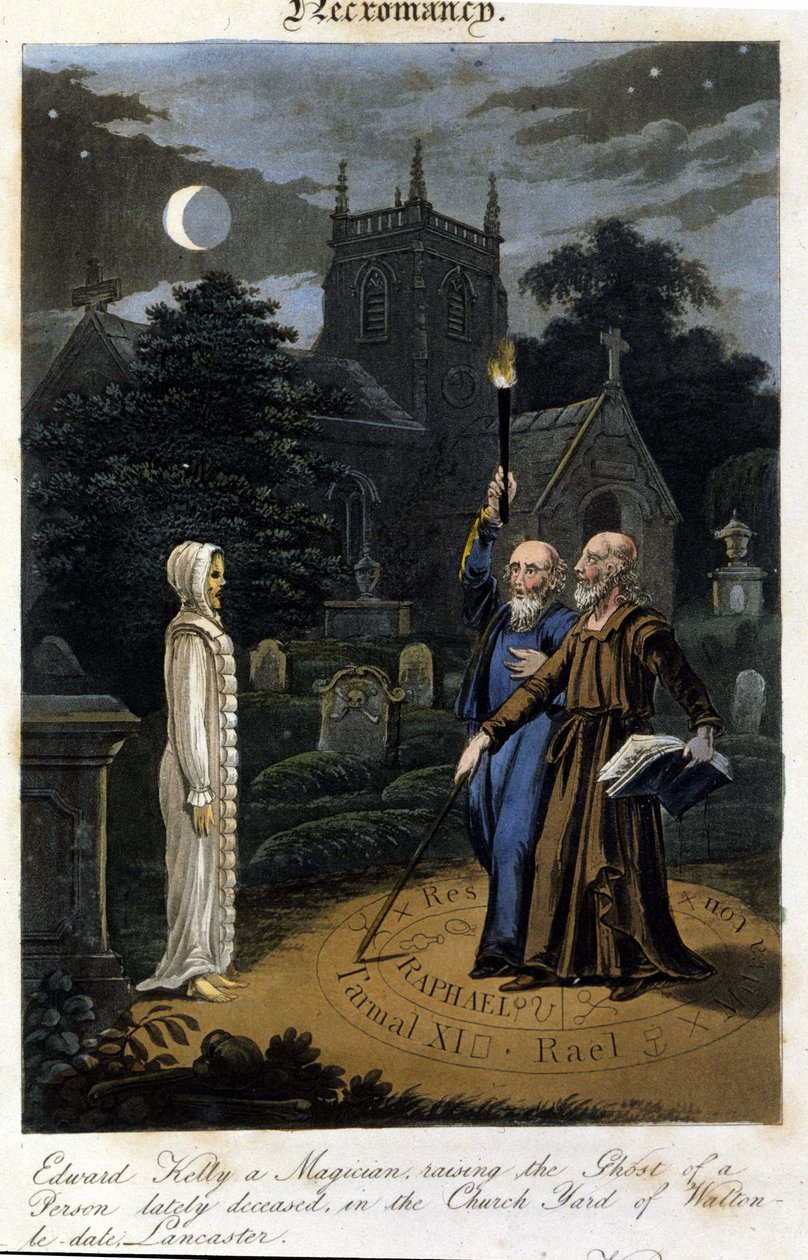 John Dee og Edward Kelly tilkaller en ånd. 1825. Bibl. Morando, Milano av Unknown artist
