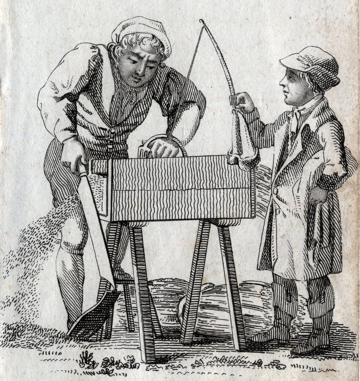 Snekker og lærling. Gravering sent på 1700-tallet. Privat samling. av Unknown artist