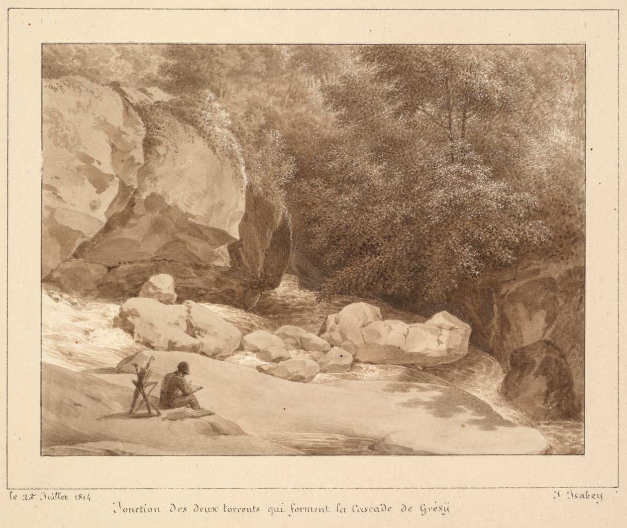 Krysset mellom de to elvene som danner Cascade de Grésy av Unknown artist