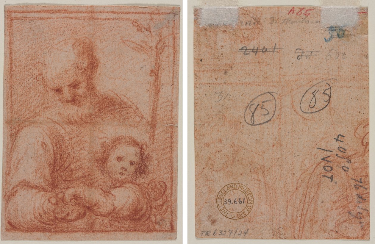 Joseph og barn (rekto); Fragment av to figurer (verso) av Unknown artist
