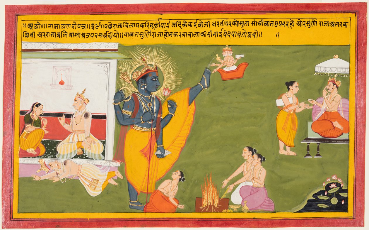 Kaikeyi minner Dasharatha om ofringen av kong Bali, fra en Ramayana av Unknown artist